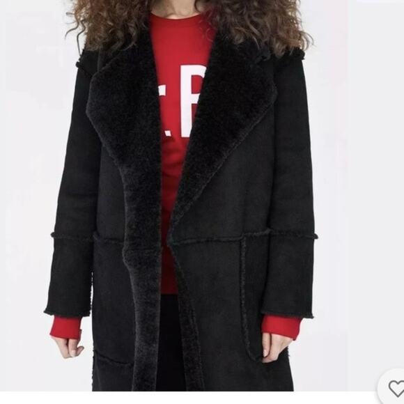 Zara Black REVERSIBLE LONG COAT SUEDE Size XS EUC - Picture 2 of 16